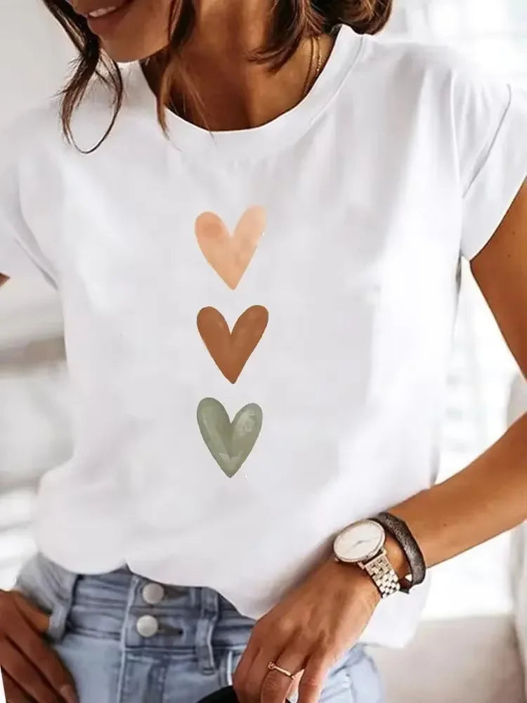 New Women's Heart Cross T-shirt Fashion Faith Jesus Print Female Short Sleeve Shirts Summer Short Sleeve Casual