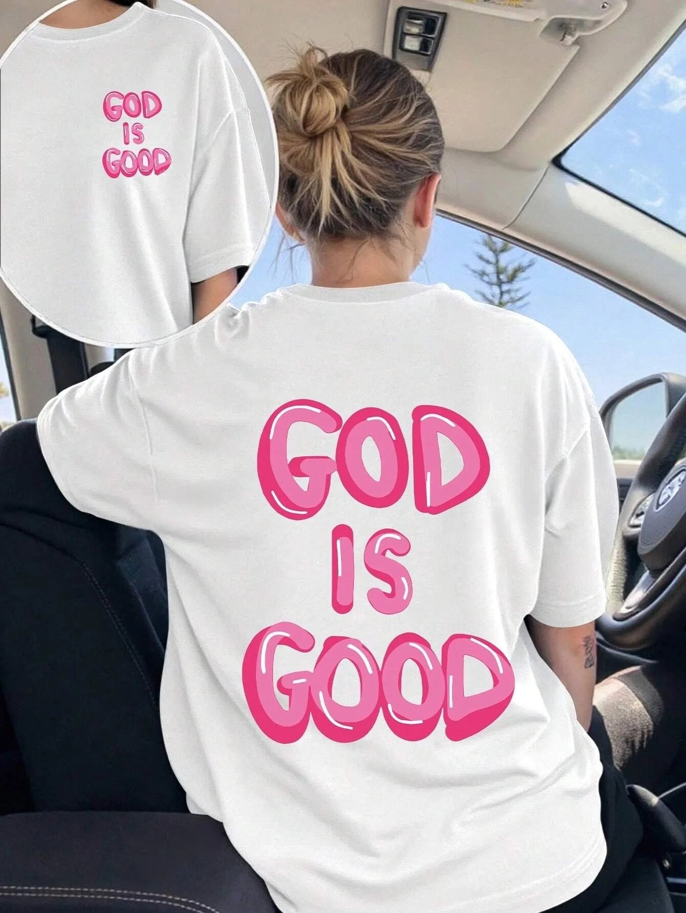 "GOD IS GOOD" letter print short-sleeved T-shirt Casual and simple style Suitable for summer outings and daily wear
