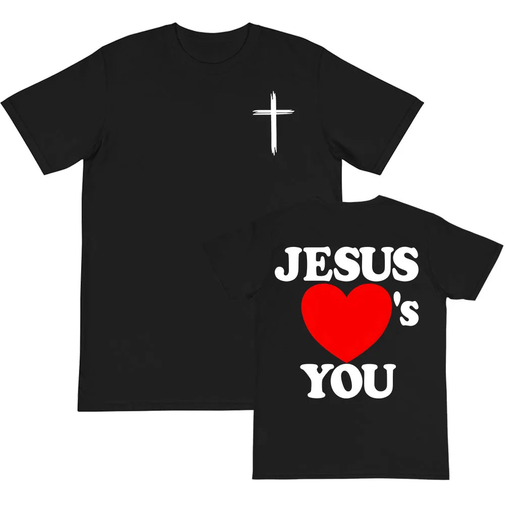 Christian Bible Verse New Tshirts Jesus Loves You T-shirt Round Neck Summer Cotton T Shirt Camisetas Menor  Women Clothing Tee