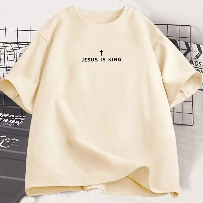 Jesus Is King Christian T Shirt Men Women Christian Merch Jesus T-Shirt Faith Cotton Short Sleeve Round Neck Graphic Tees