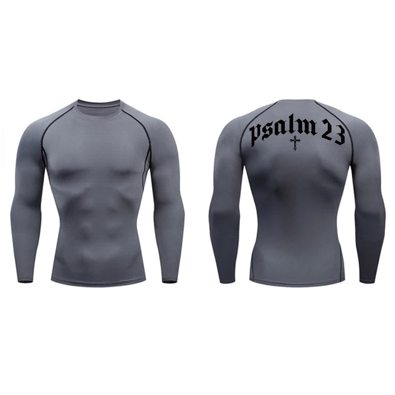 Psalm 23 Cross Print Compression Shirt for Men Sporty Quick Dry Tees Tshirt Tops Gym Workout Fitness Undershirts Baselayers