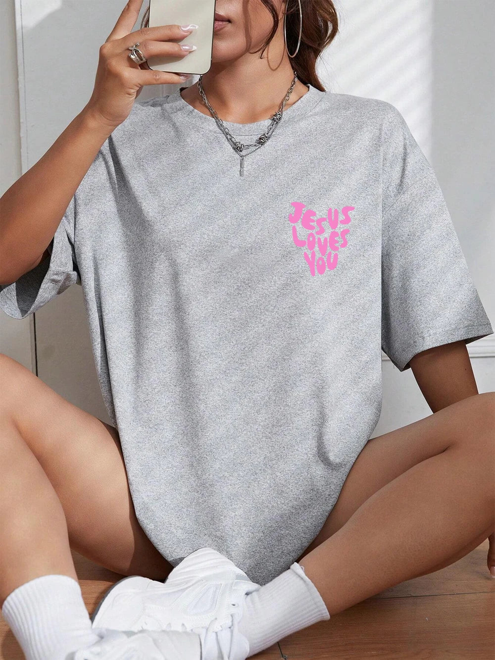 Jesus Loves Me Letter Prints Female Cotton T-Shirts Fashion O-Neck Oversize Tops Casual Loose Soft Short Sleeve Women Clothing