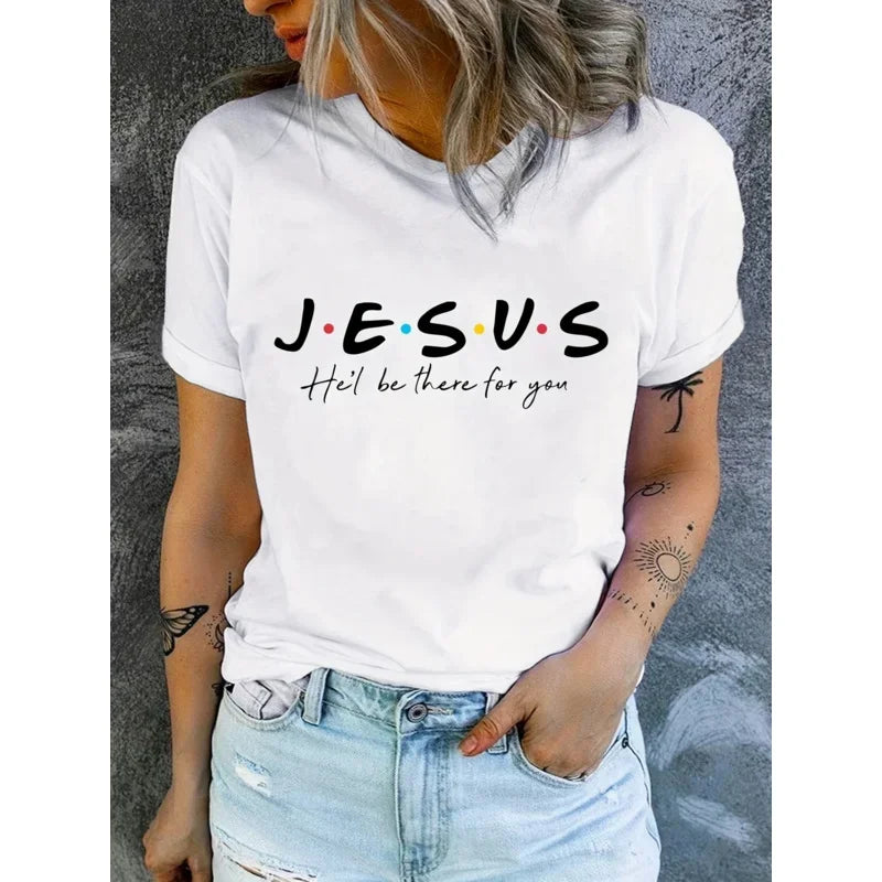 Jesus Print T-Shirt Summer Short Sleeve Casual Top Women's Clothing
