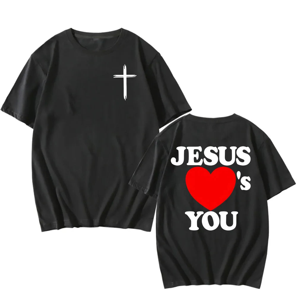 Christian Bible Verse New Tshirts Jesus Loves You T-shirt Round Neck Summer Cotton T Shirt Camisetas Menor  Women Clothing Tee