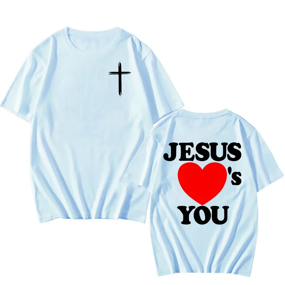 Christian Bible Verse New Tshirts Jesus Loves You T-shirt Round Neck Summer Cotton T Shirt Camisetas Menor  Women Clothing Tee