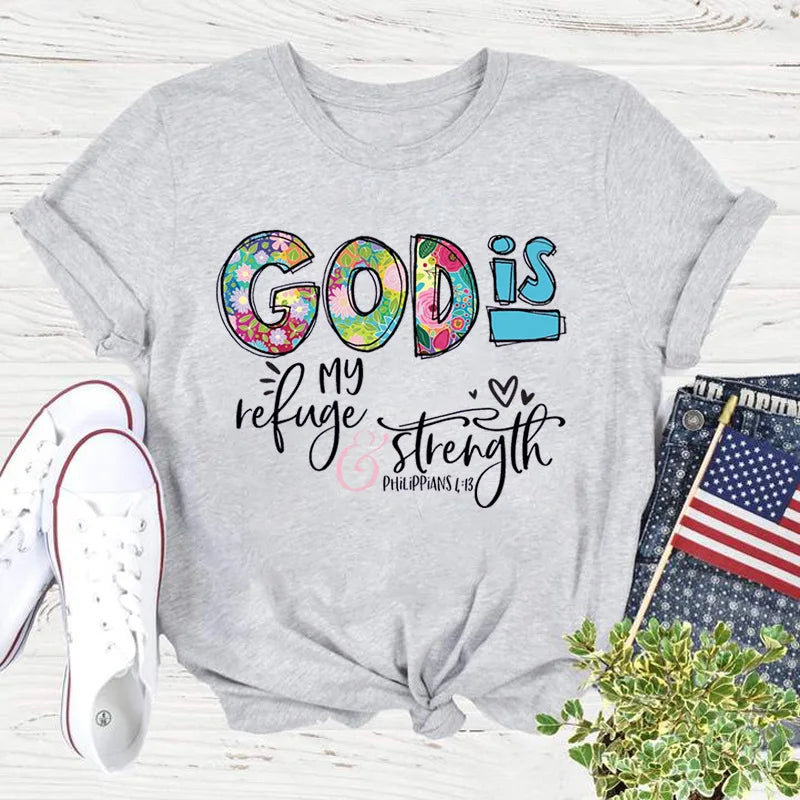 Cotton 100% New GOD IS Loose Creative Printed Round Neck Women's Casual Short Sleeve T-shirt Oversized T Shirt