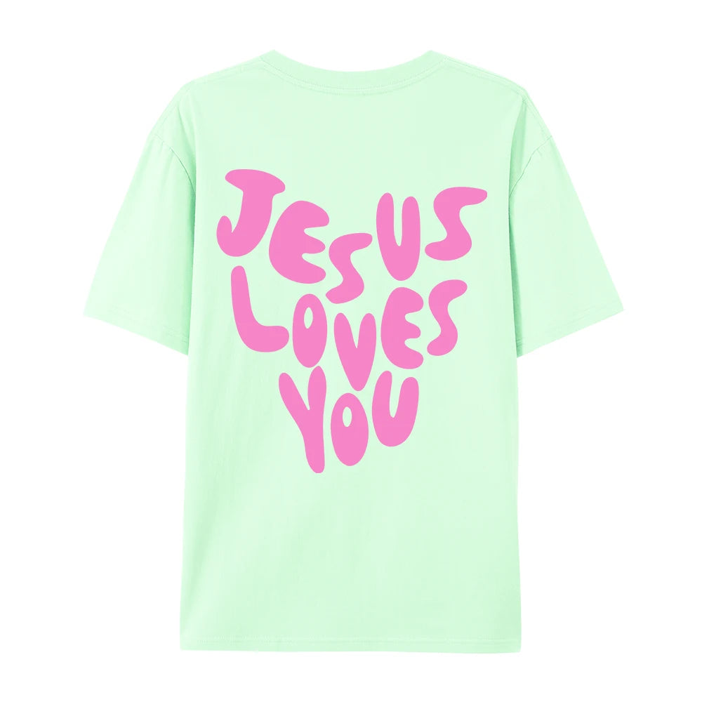 Jesus Loves Me Letter Prints Female Cotton T-Shirts Fashion O-Neck Oversize Tops Casual Loose Soft Short Sleeve Women Clothing