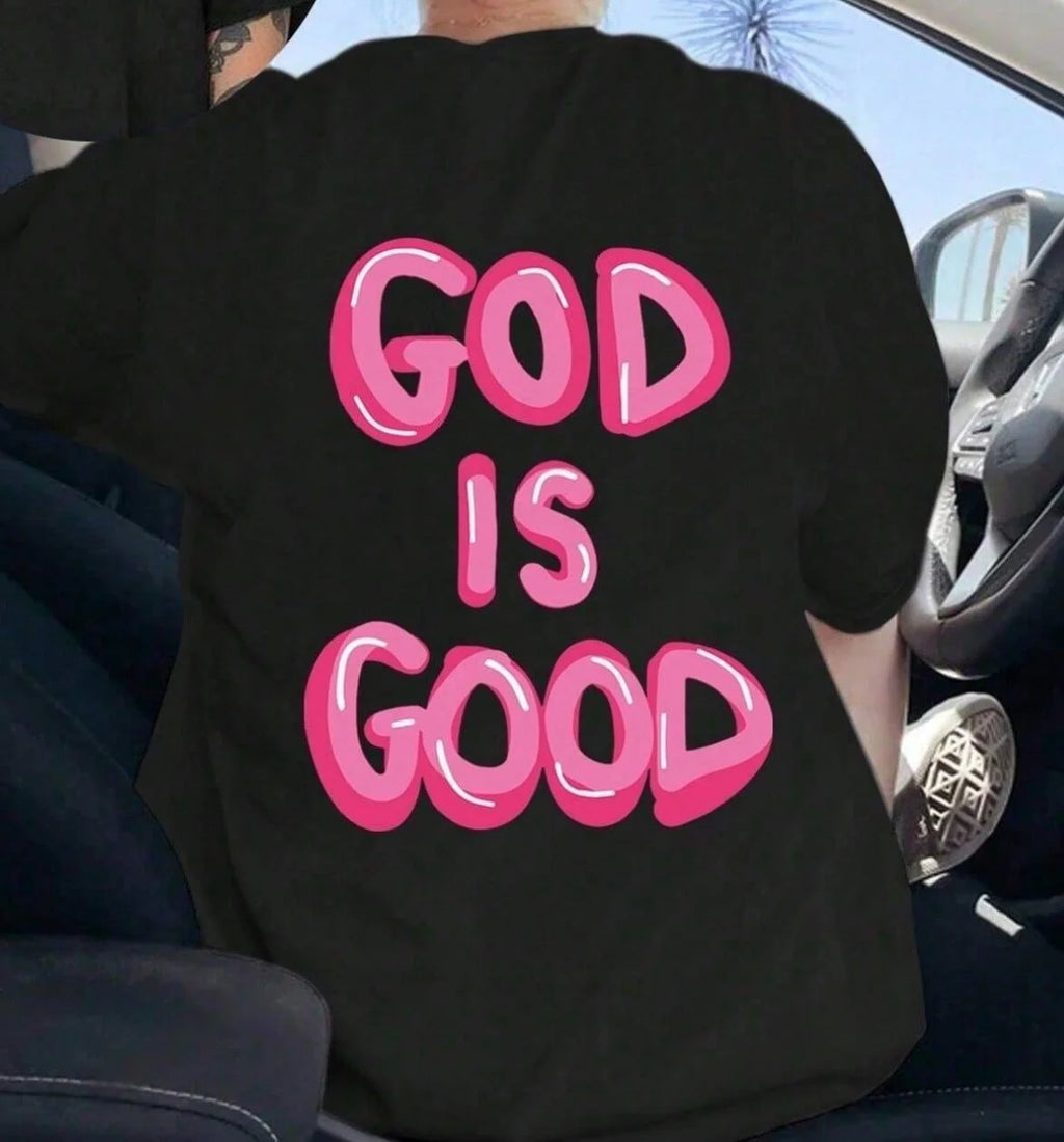 "GOD IS GOOD" letter print short-sleeved T-shirt Casual and simple style Suitable for summer outings and daily wear