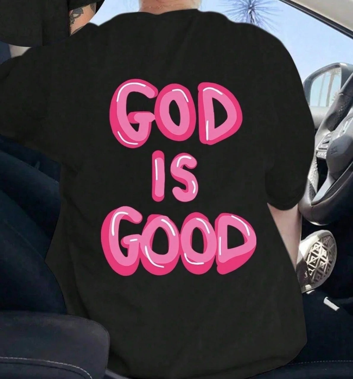 "GOD IS GOOD" letter print short-sleeved T-shirt Casual and simple style Suitable for summer outings and daily wear