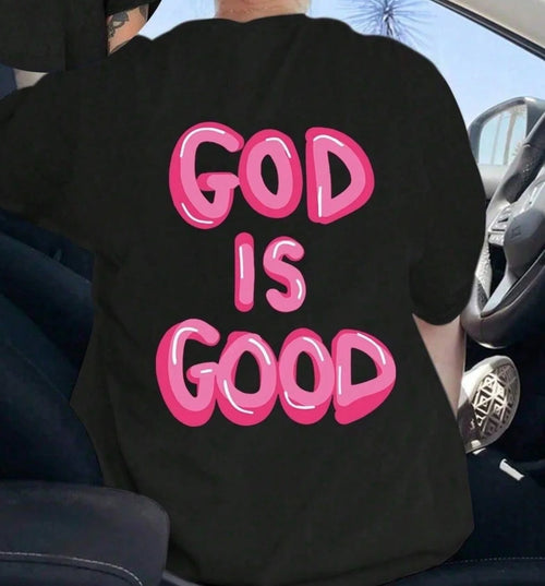 "GOD IS GOOD" letter print short-sleeved T-shirt Casual and simple style Suitable for summer outings and daily wear