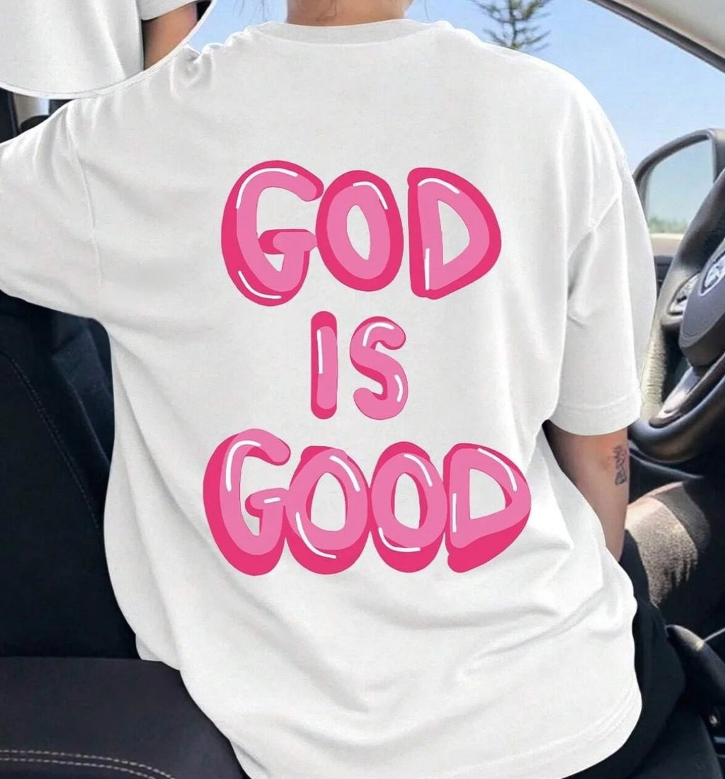 "GOD IS GOOD" letter print short-sleeved T-shirt Casual and simple style Suitable for summer outings and daily wear