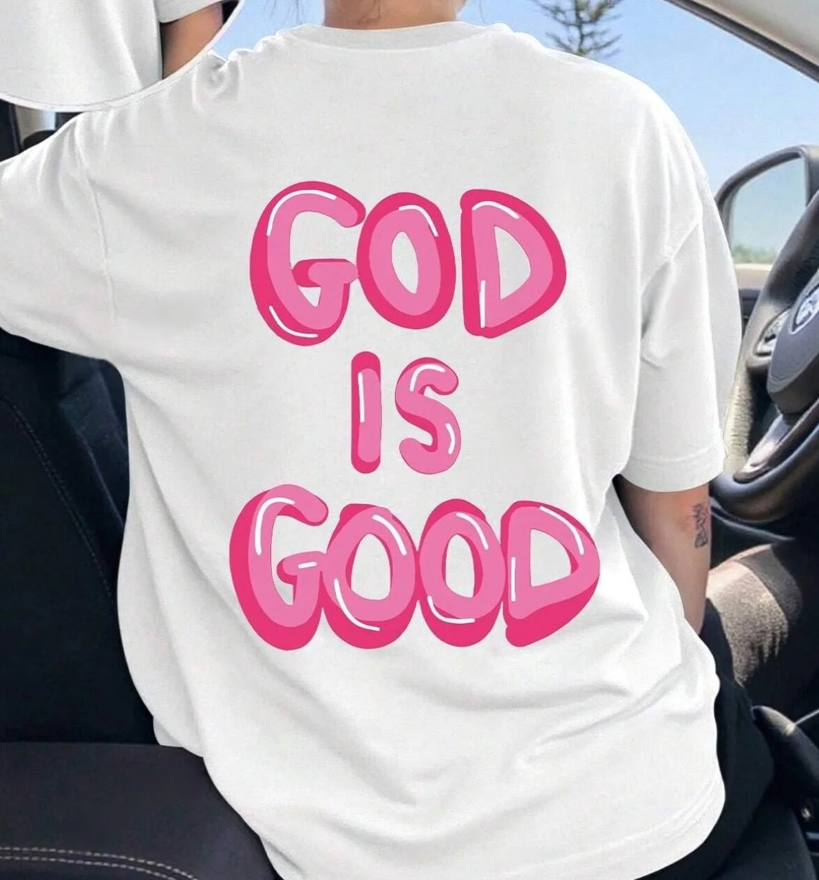 "GOD IS GOOD" letter print short-sleeved T-shirt Casual and simple style Suitable for summer outings and daily wear