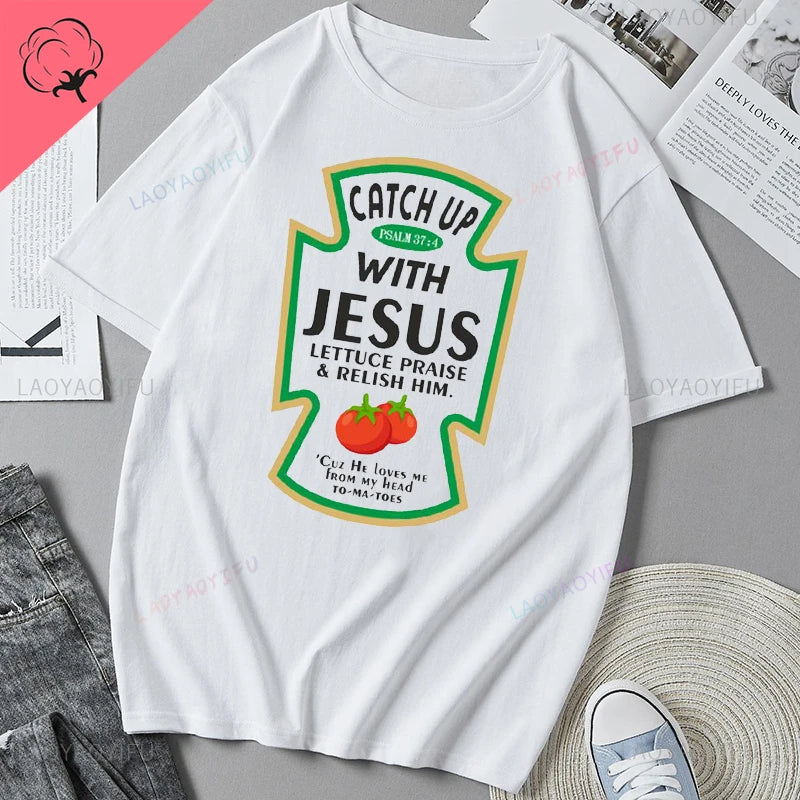 Jesus Vs Satan in A Boxing Match Funny Cotton Men's Clothing Not Today Satan John 14 6 Christian Unisex Street Trend Tshirt