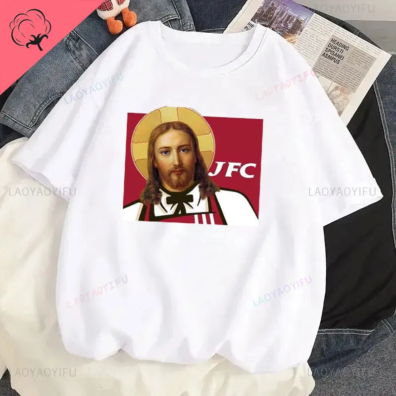 Jesus Vs Satan in A Boxing Match Funny Cotton Men's Clothing Not Today Satan John 14 6 Christian Unisex Street Trend Tshirt