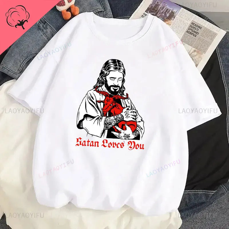 Jesus Vs Satan in A Boxing Match Funny Cotton Men's Clothing Not Today Satan John 14 6 Christian Unisex Street Trend Tshirt