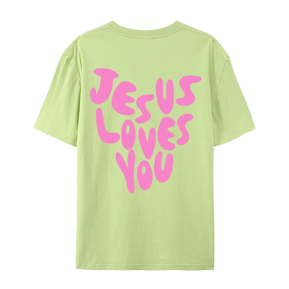 Jesus Loves Me Letter Prints Female Cotton T-Shirts Fashion O-Neck Oversize Tops Casual Loose Soft Short Sleeve Women Clothing