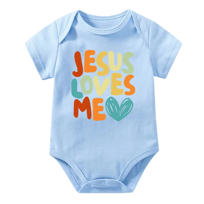Jesus Loves Me Printed Baby Bodysuit Funny Newborn Romper Infant Short Sleeve Jumpsuit Cotton Toddler Clothes Jesus Gift