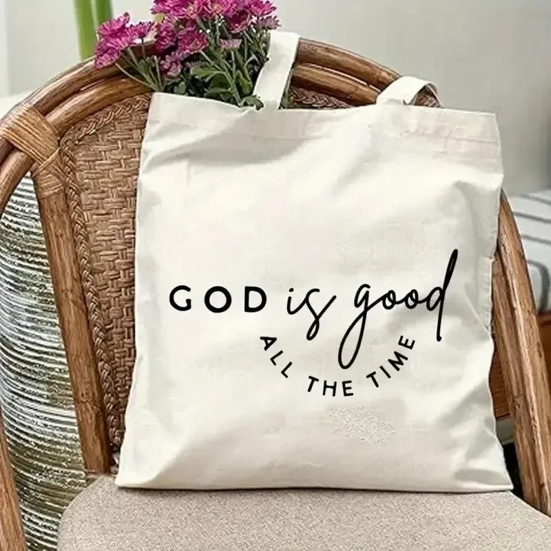 God Is Good  All Things Are Possible Canvas Tote Bag  Christian Shoulder Bag Bible Verse Print  Christianity Bags for Women