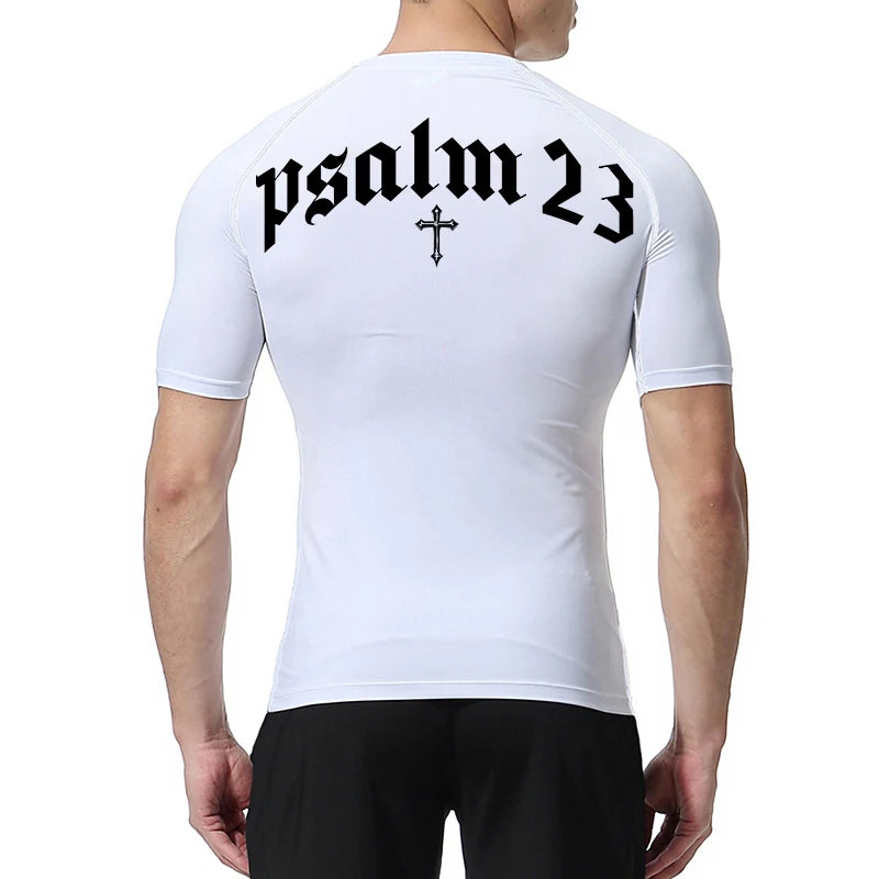 Psalm 23 Cross Print Compression Shirt for Men Sporty Quick Dry Tees Tshirt Tops Gym Workout Fitness Undershirts Baselayers