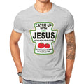 Christian Catch Up With Jesus Ketchup Men's T Shirt Christ Religion Casual Tee Shirt T-Shirts 100% Cotton Printed Tops