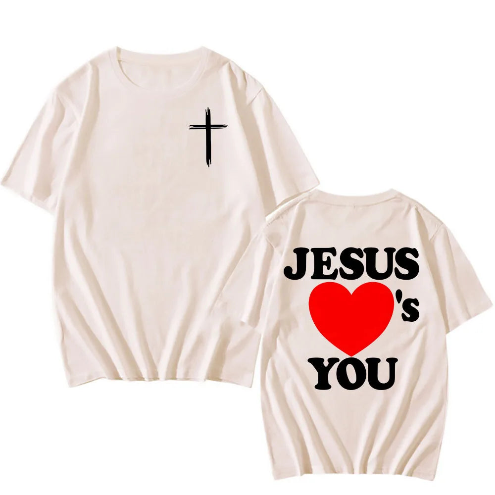 Christian Bible Verse New Tshirts Jesus Loves You T-shirt Round Neck Summer Cotton T Shirt Camisetas Menor  Women Clothing Tee