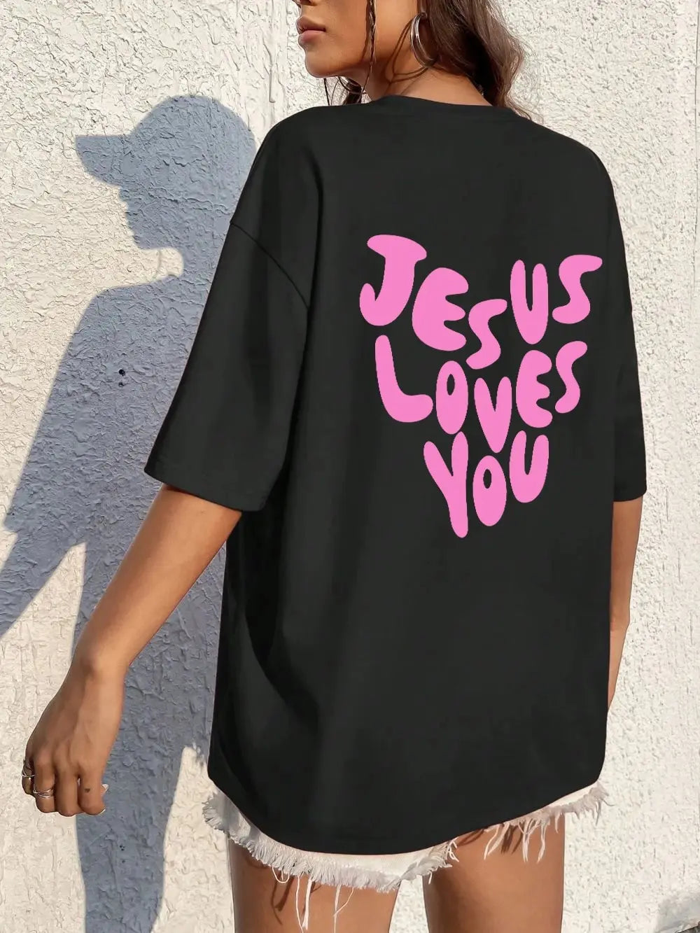 Jesus Loves Me Letter Prints Female Cotton T-Shirts Fashion O-Neck Oversize Tops Casual Loose Soft Short Sleeve Women Clothing