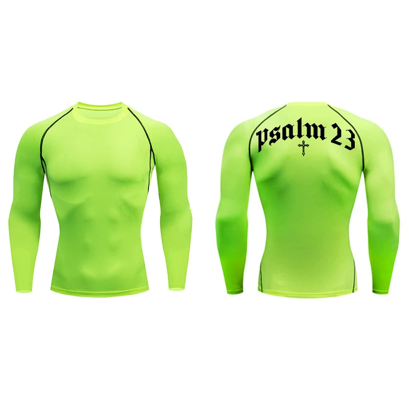 Psalm 23 Cross Print Compression Shirt for Men Sporty Quick Dry Tees Tshirt Tops Gym Workout Fitness Undershirts Baselayers