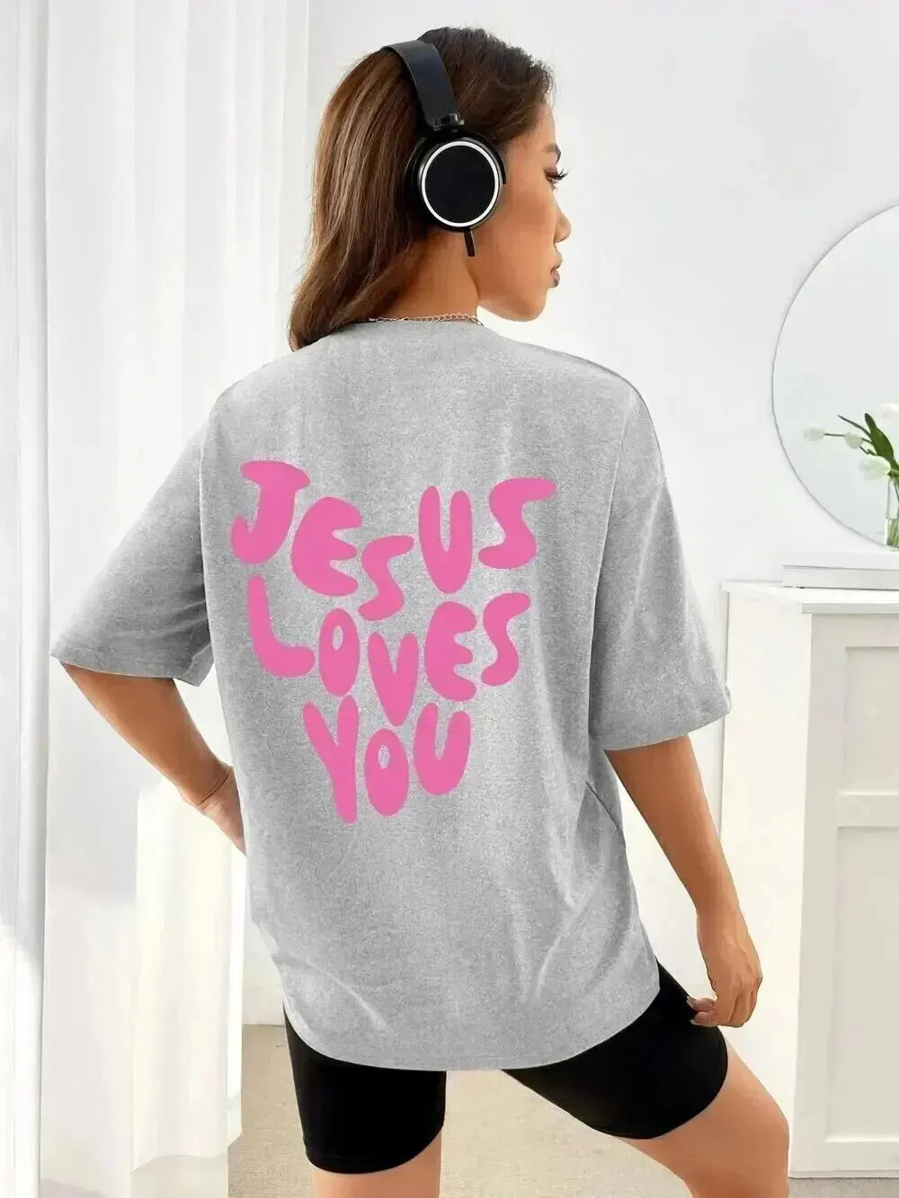 Jesus Loves Me Letter Prints Female Cotton T-Shirts Fashion O-Neck Oversize Tops Casual Loose Soft Short Sleeve Women Clothing