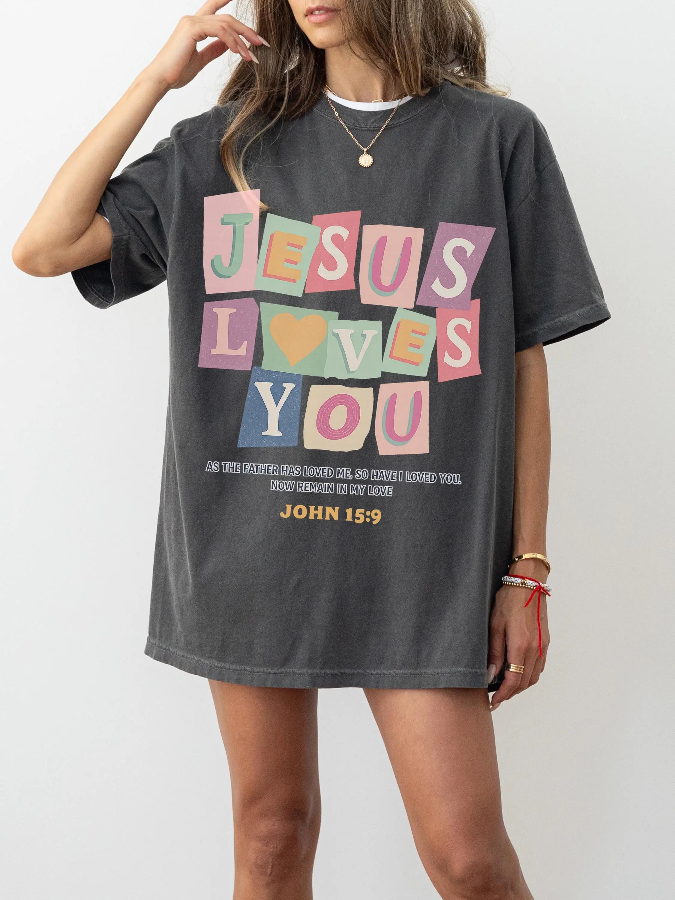 Women's Spring/Summer New Jesus Loves You T-shirt Church Gift Unisex Cotton Oversized Streetwear Short Sleeve Loose Casual