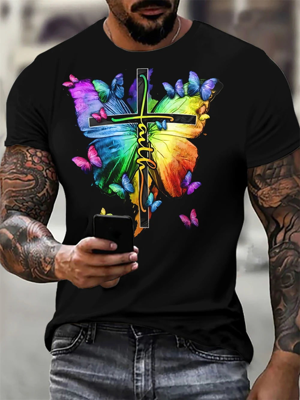 Christian Mens Clothing T Shirts Oversized T Shirt Gothic Jesus Christ Cross 3D Print O-Neck Tops Vintage Hip Hop Short Sleeve