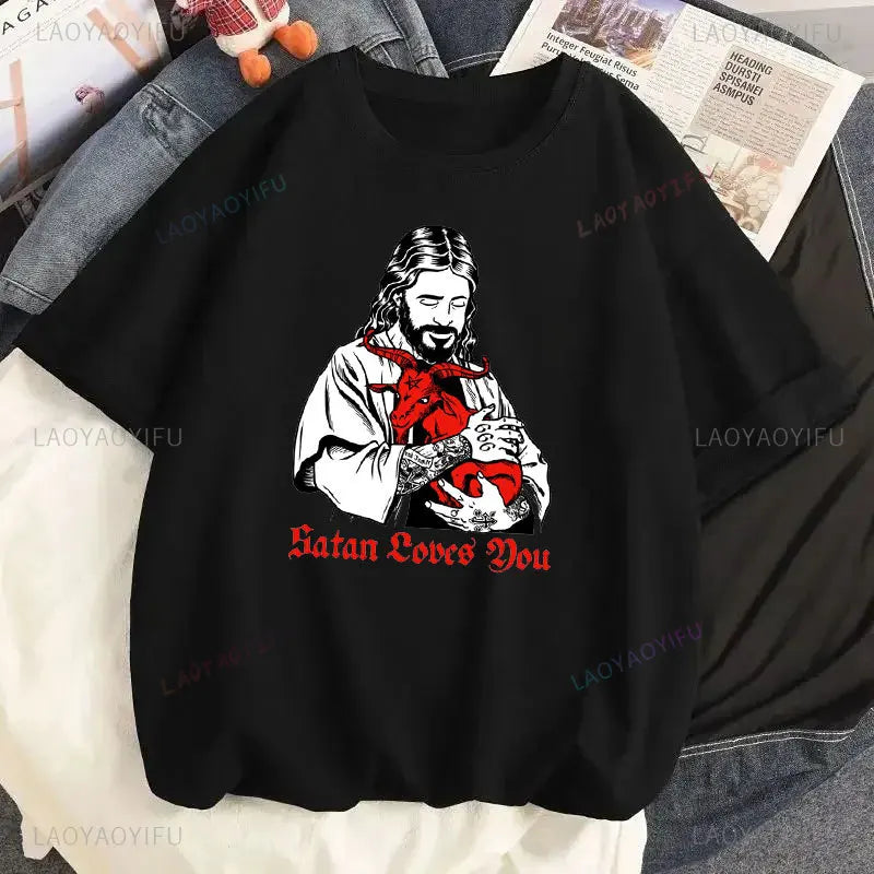 Jesus Vs Satan in A Boxing Match Funny Cotton Men's Clothing Not Today Satan John 14 6 Christian Unisex Street Trend Tshirt