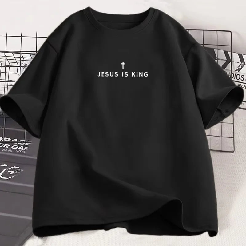 Jesus Is King Christian T Shirt Men Women Christian Merch Jesus T-Shirt Faith Cotton Short Sleeve Round Neck Graphic Tees