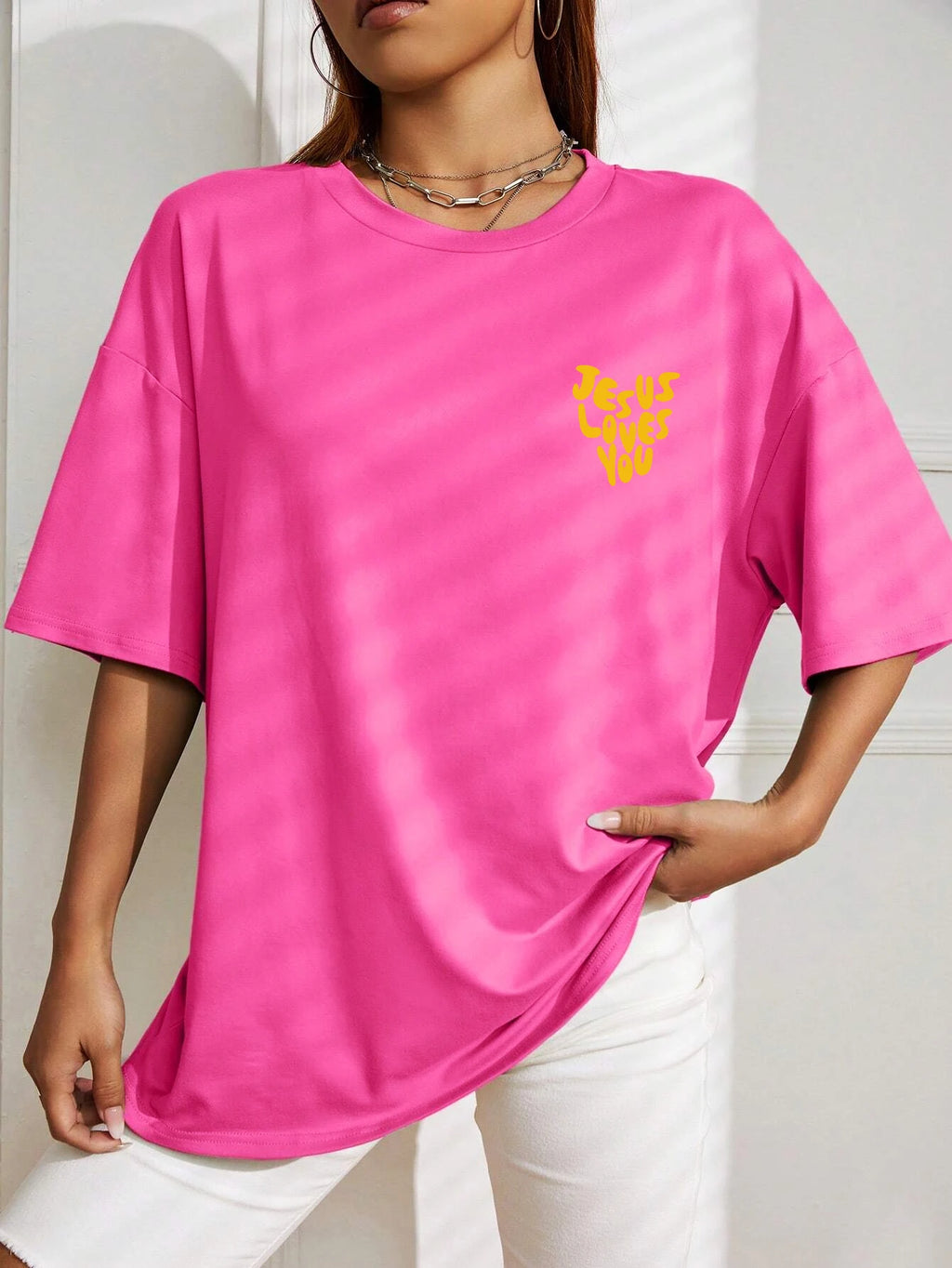 Jesus Loves Me Letter Prints Female Cotton T-Shirts Fashion O-Neck Oversize Tops Casual Loose Soft Short Sleeve Women Clothing