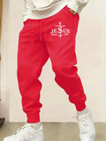 Jesus Saved My Life Letter Printed Male Sweatpants Pocket Warm Britches Comfortable Street Long Pants Y2K Hip Hop Trousers