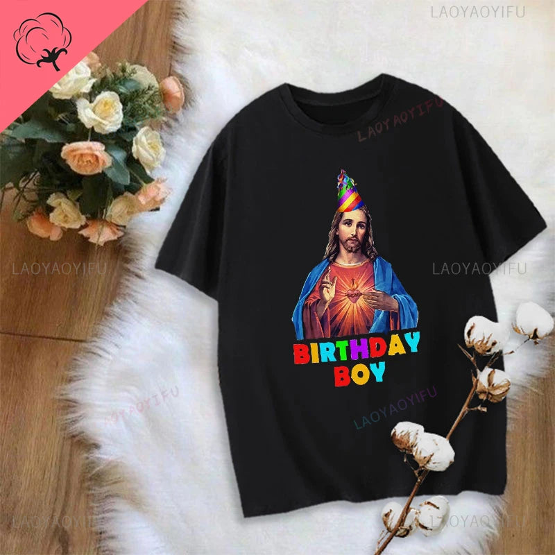 Jesus Vs Satan in A Boxing Match Funny Cotton Men's Clothing Not Today Satan John 14 6 Christian Unisex Street Trend Tshirt