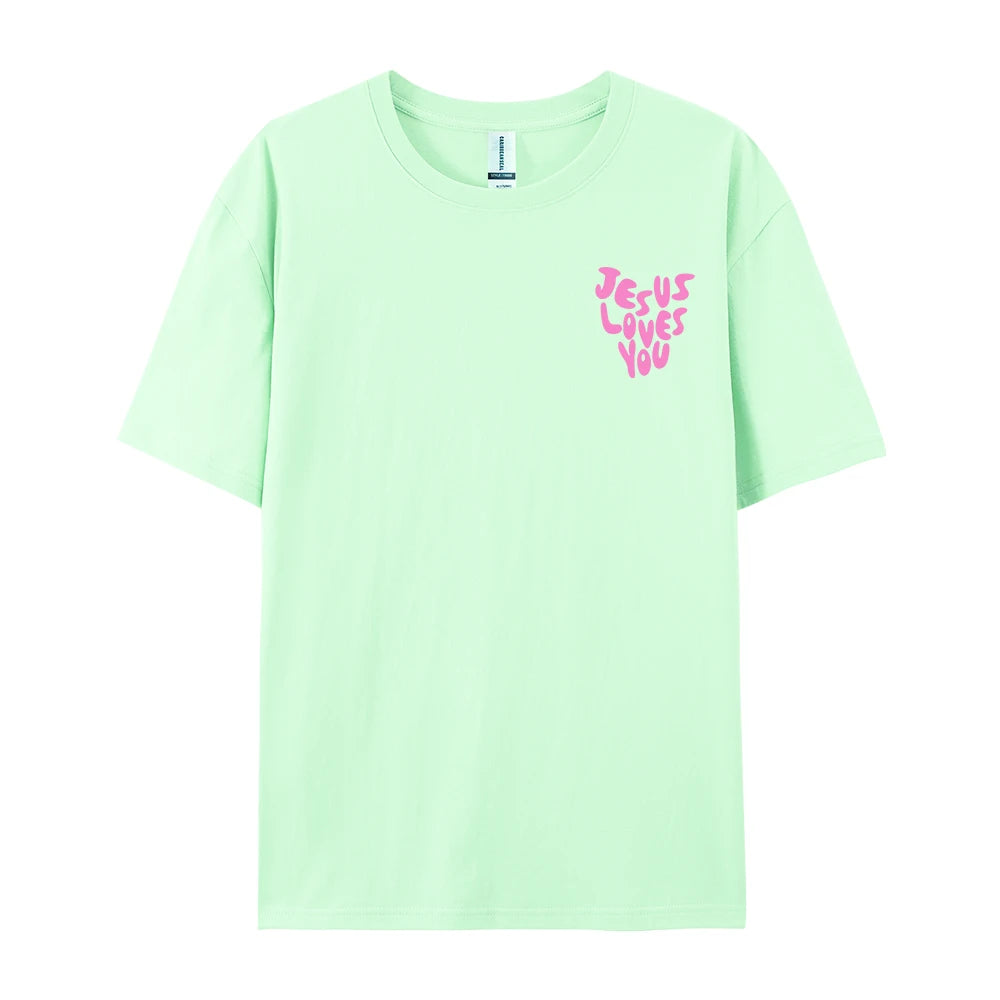 Jesus Loves Me Letter Prints Female Cotton T-Shirts Fashion O-Neck Oversize Tops Casual Loose Soft Short Sleeve Women Clothing