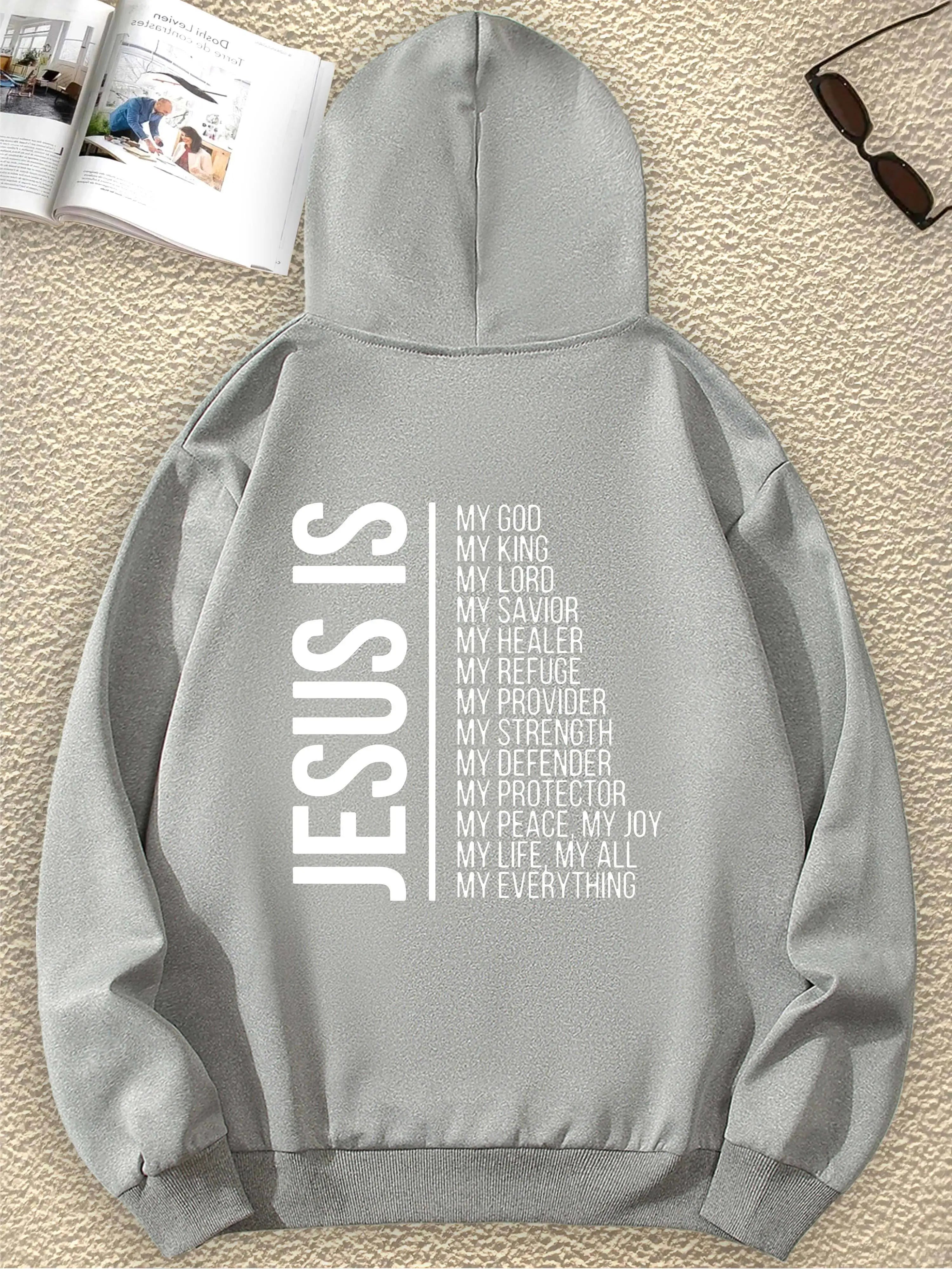 JESUS Fashion Interesting Letter Graphic Print Sweatshirt Print Pullover Hoodie For Women Casual Fashion Casual HipHop Harajuku