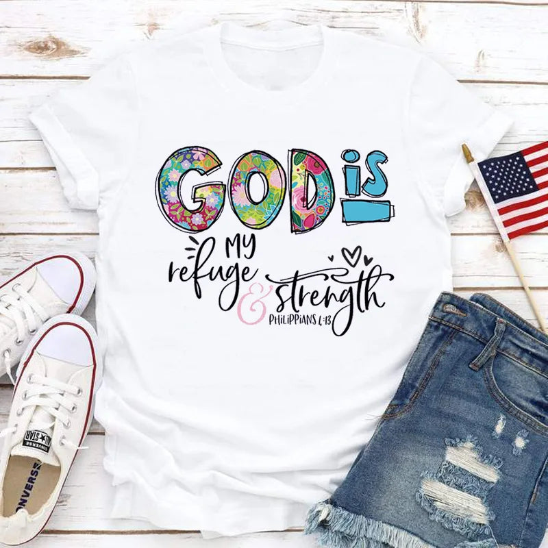 Cotton 100% New GOD IS Loose Creative Printed Round Neck Women's Casual Short Sleeve T-shirt Oversized T Shirt