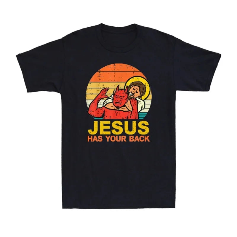 Jesus Has Your Back T-Shirt Men's Summer Personality Street Short Sleeve Cotton Loose Crew Neck Men's Women's Harajuku T-Shirt