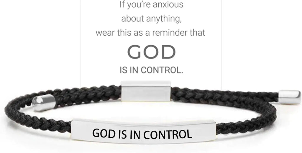 God Is in Control Inspirational Bracelets for Women Men Stainless Steel Lettering Braided Bracelet Christmas Birthday Gifts