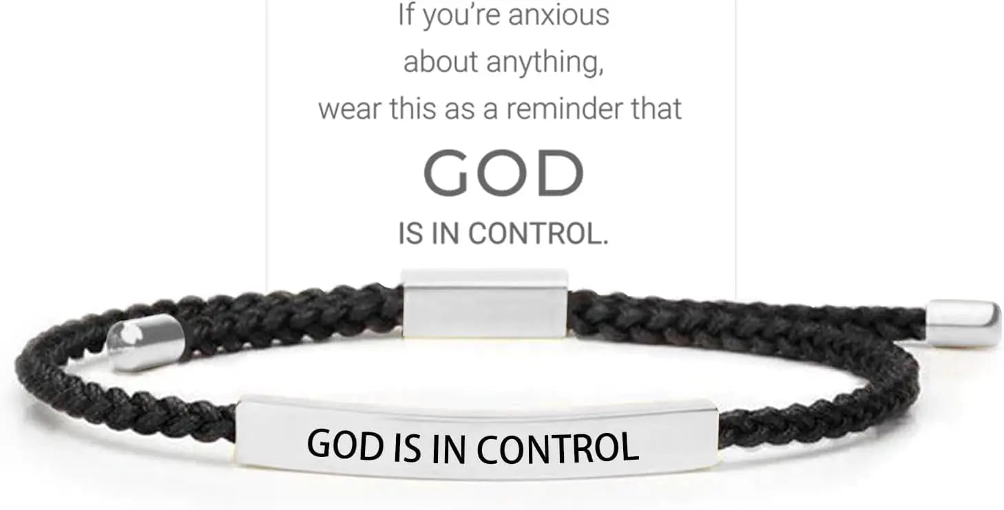 God Is in Control Inspirational Bracelets for Women Men Stainless Steel Lettering Braided Bracelet Christmas Birthday Gifts