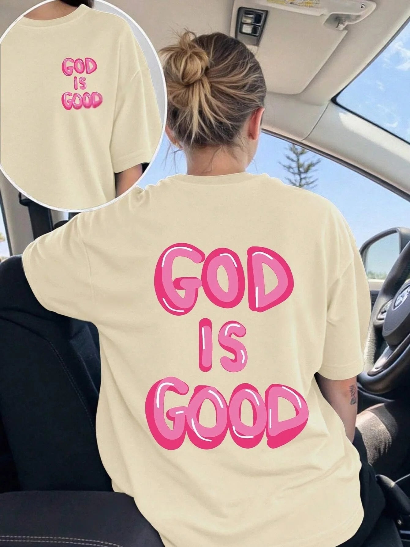 "GOD IS GOOD" letter print short-sleeved T-shirt Casual and simple style Suitable for summer outings and daily wear
