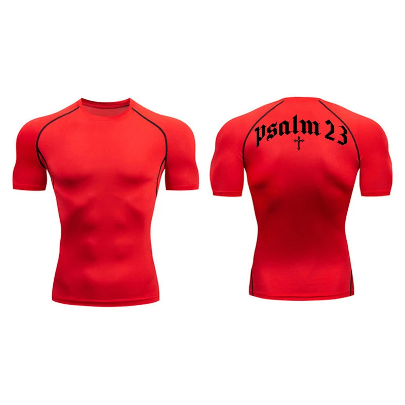 Psalm 23 Cross Print Compression Shirt for Men Sporty Quick Dry Tees Tshirt Tops Gym Workout Fitness Undershirts Baselayers