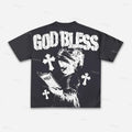 God Bless Children's Prayer Graphic Print Cotton T-shirt Men Women High Quality Tops Vintage Style T Shirt Outside Streetwear