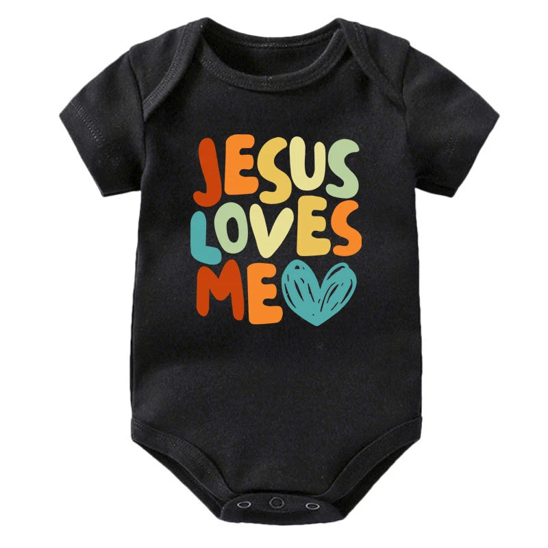 Jesus Loves Me Printed Baby Bodysuit Funny Newborn Romper Infant Short Sleeve Jumpsuit Cotton Toddler Clothes Jesus Gift
