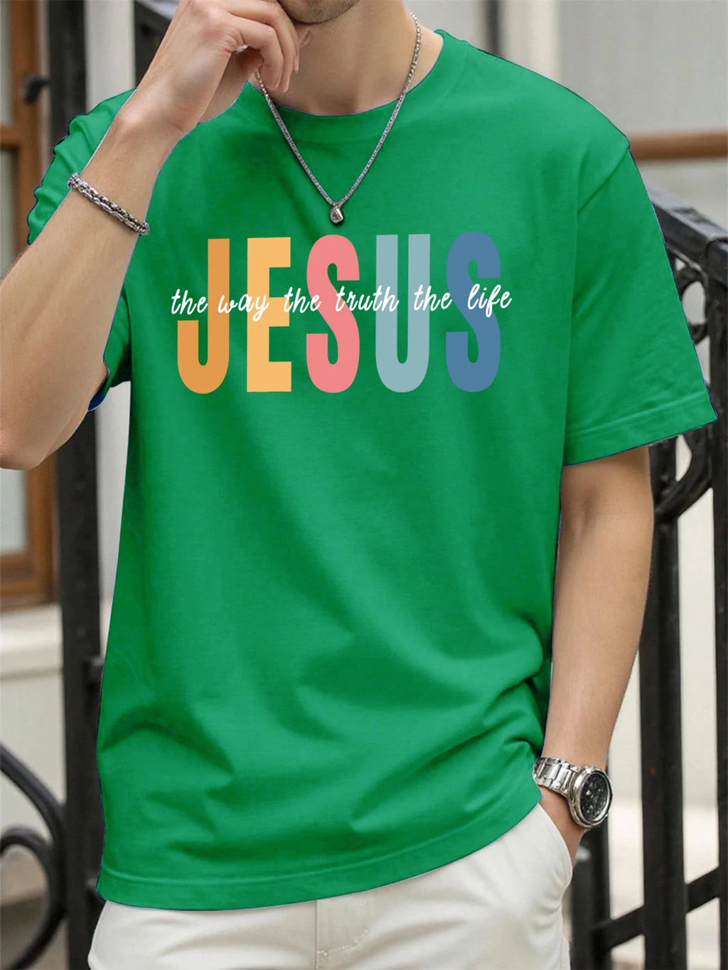 Jesus Color Letter Creative Printed T Shirt Man Summer All-Match Tops O-Neck Hip Hop Short Sleeve Men Cotton Breathable T-Shirts