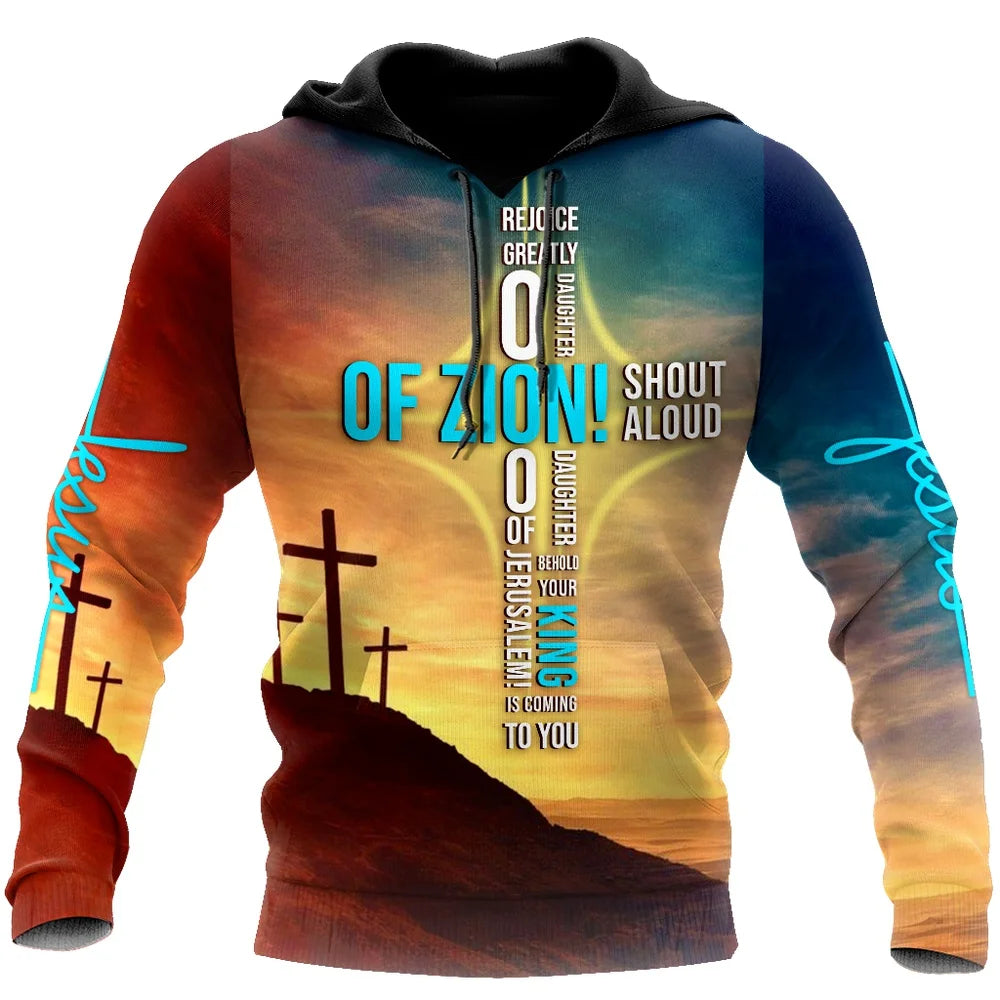 Christian Jesus Fashion Hoody for Men 3D Printed Harajuku Long Sleeve Hooded Casual Pullover Clothing Man Hoodies Sweatshirts